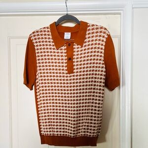 Urban Outfitters Houndstooth Polo Shirt. Unisex. Size Medium. Good condition.